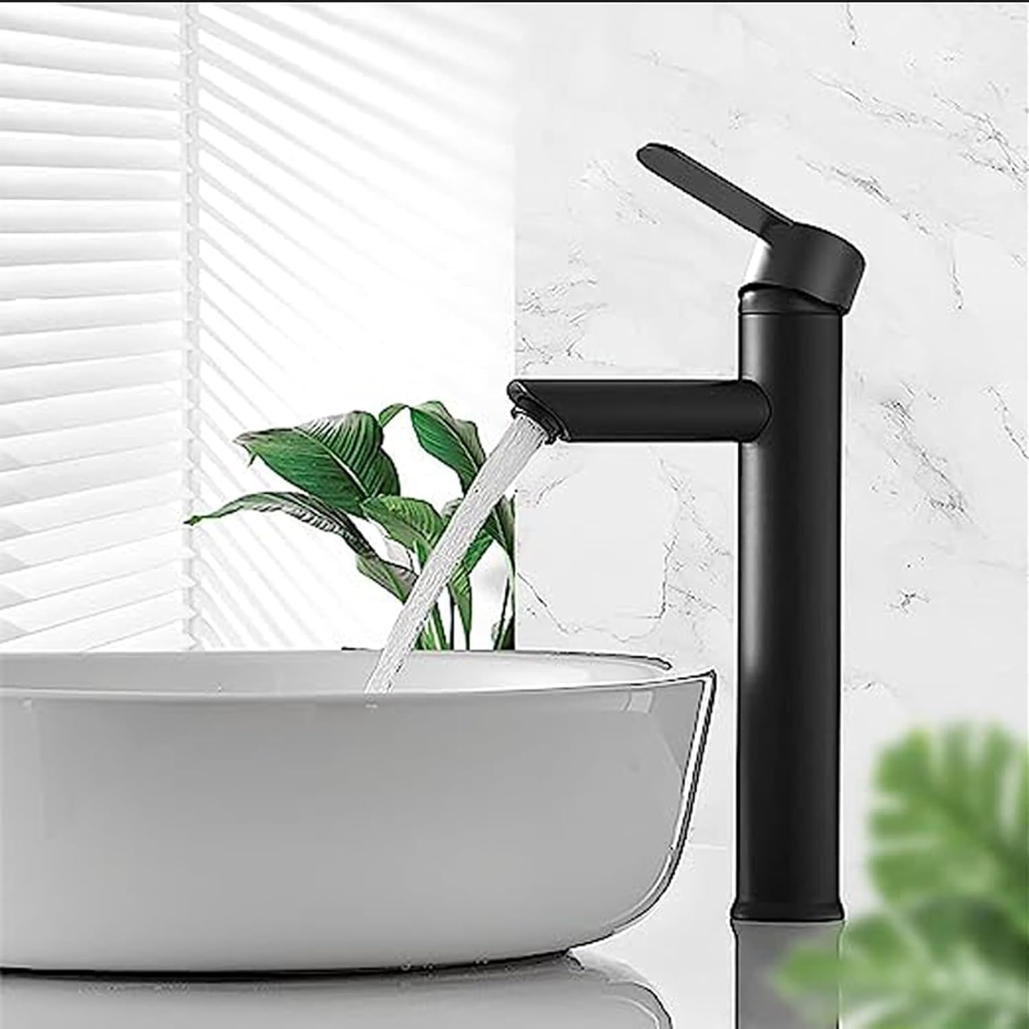 XWIHTR Rubinetti per lavabo e bagno caldi e freddi in acciaio inox, con risparmio idrico silenzioso e senza gocciolamento per bagno, lavabo, piccoli rubinetti da cucina (nero - alto)