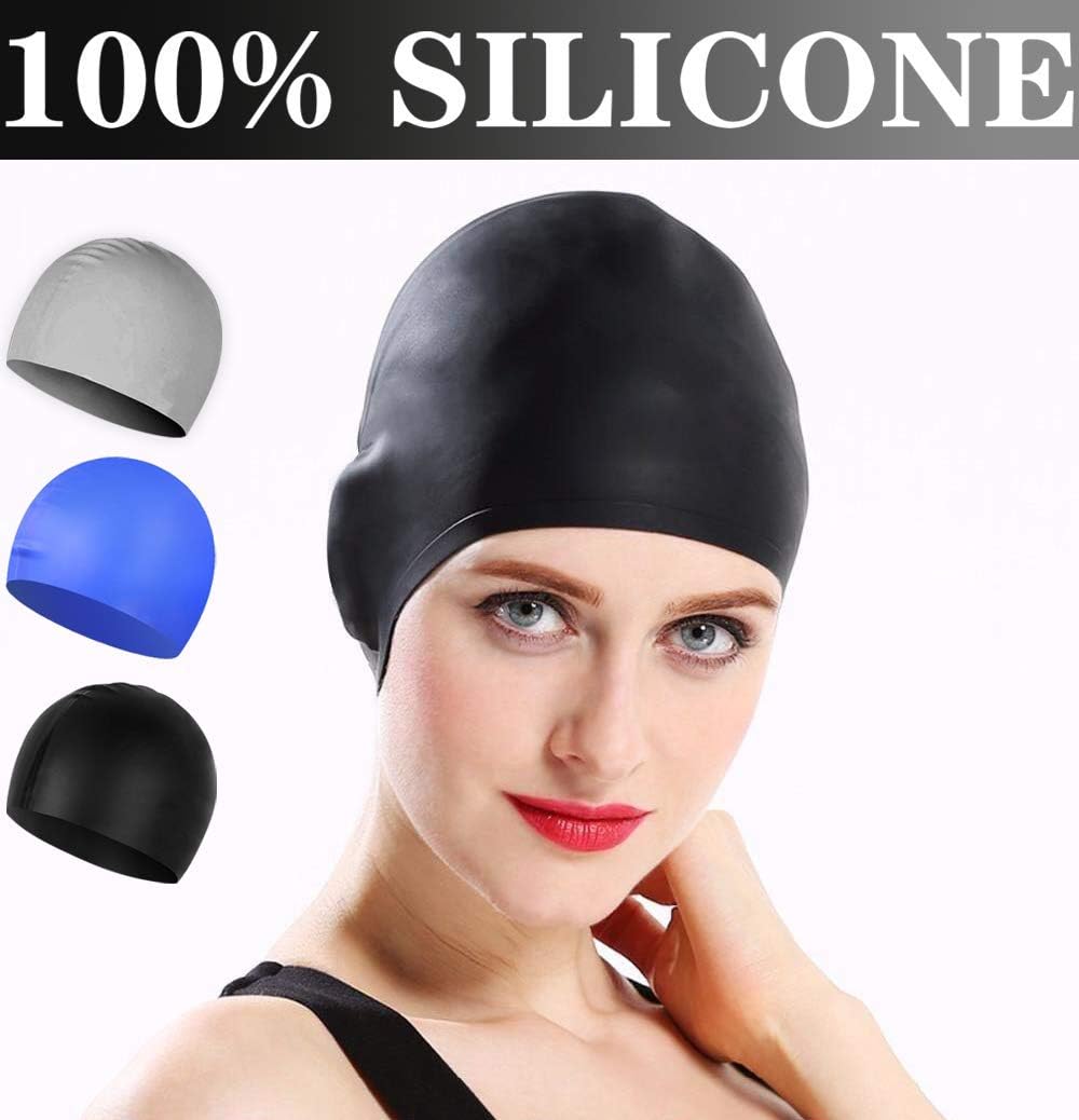 Comforer Swim Cap Silicone Swimming Cap for Women Men Adults Youths Waterproof Bathing for Long or Short Hair with 3D Ergonomic Design, Comfortable Fit Swim Caps - 3 Colors