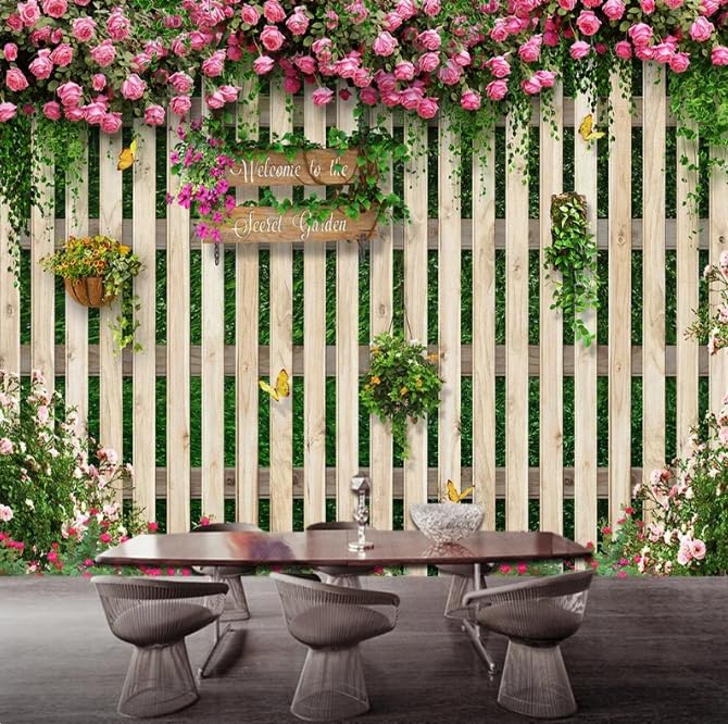 Decor wall decor 3D rose romantique imitation planche de bois grand format