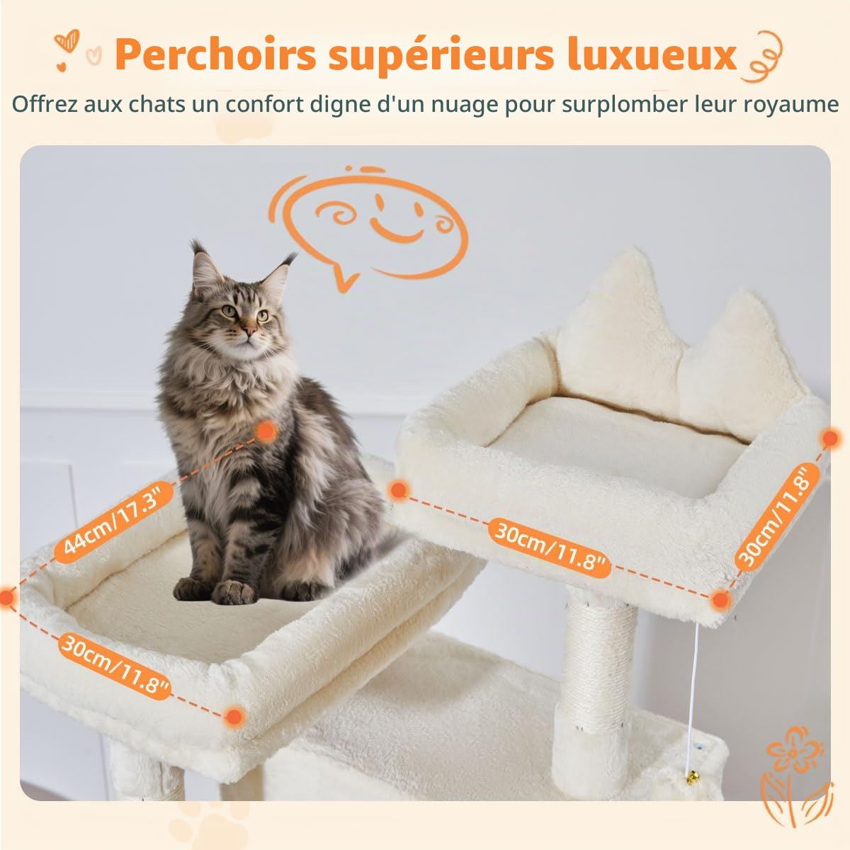 Taoqimiao Arbre a Chat Maine Coon,180cm Stable Arbres à Chat XXL avec 2 Condos Spacieux pour Chats, 8 Griffers, 2 Plateformes, Panier pour Matou, Confortable Hamac, Beige MS026LM