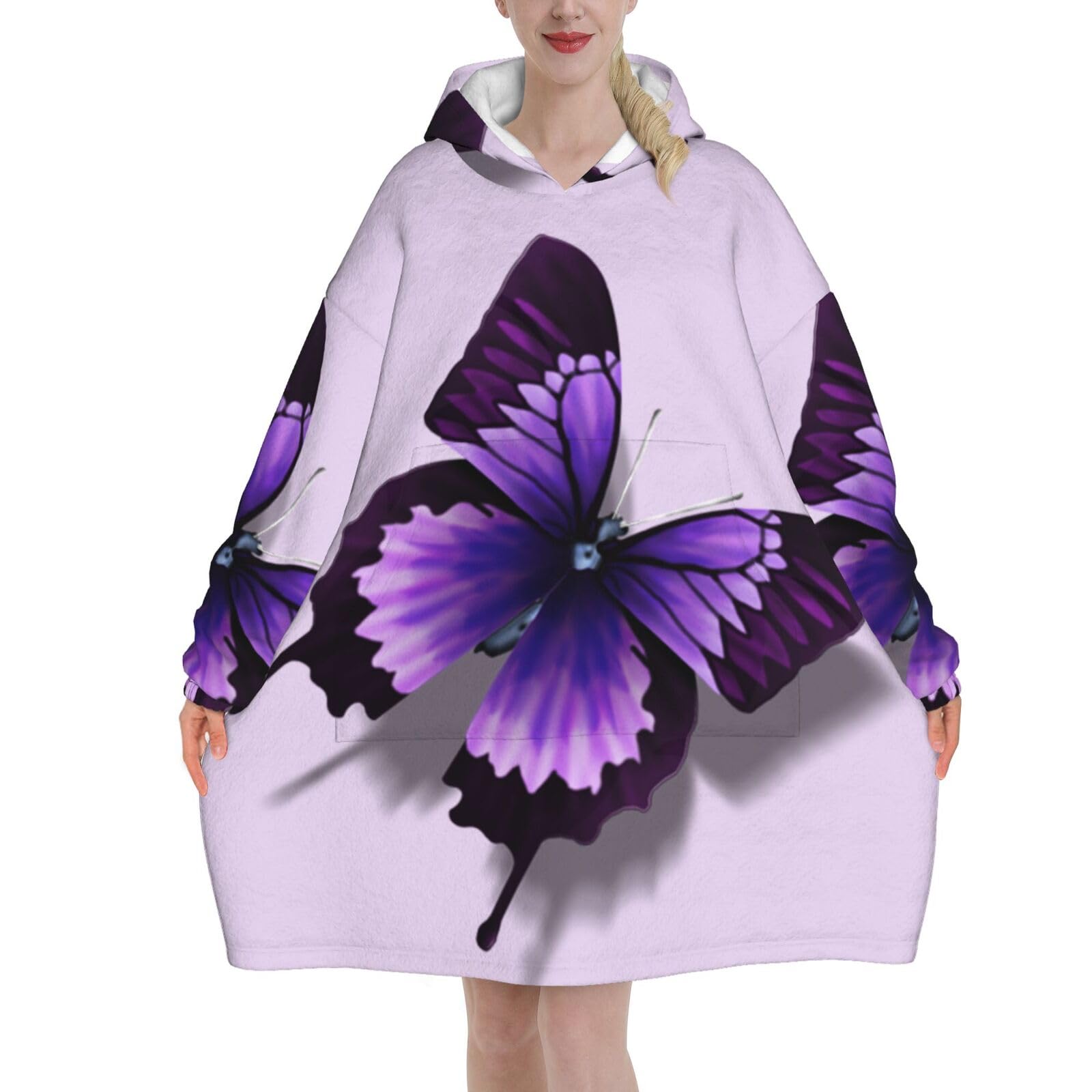 Jmorco Purple Butterfly Blanket Hoodie Oversized Wearable Hooded Blanket Warm Throw Blanket Sweatshirt For Women Men Teens 280g Flannel