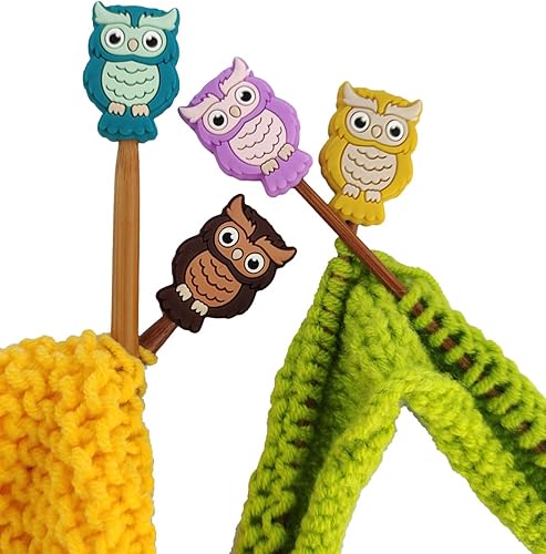 Miniatura 9 de Toeloioh 4 tapones de aguja de tejer, protectores de punta de aguja de mono, pingüino, búho, pez, pez, búho, tapas de extremo para tejer, accesorios