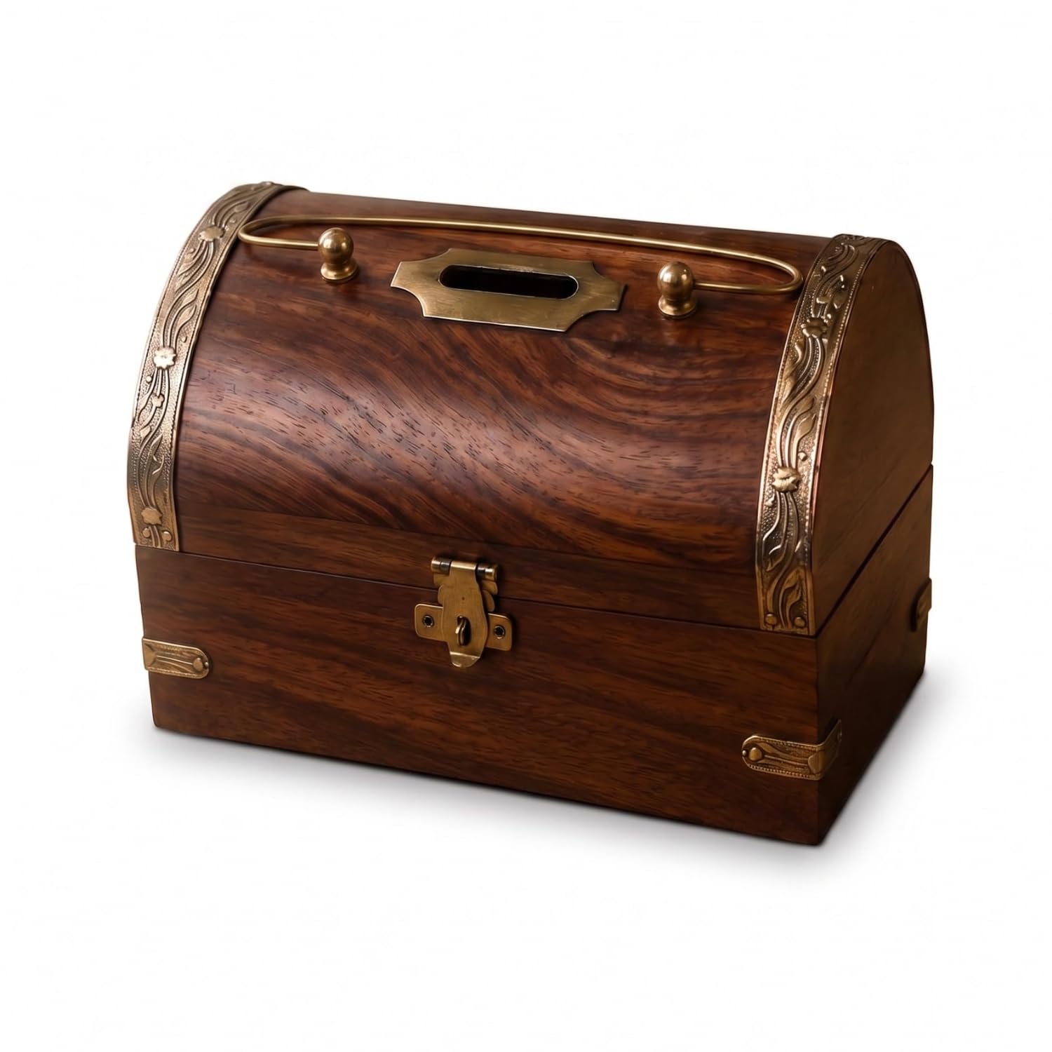 Handcrafted SHEESHAM WOOD Treasure Chest Box with Coin Slot & Lock Clip | Vintage Money Saving Box | Rustic Wooden Keepsake Organizer for Jewelry, Coins, Cash & Gifts | Antique Storage Chest-image-6