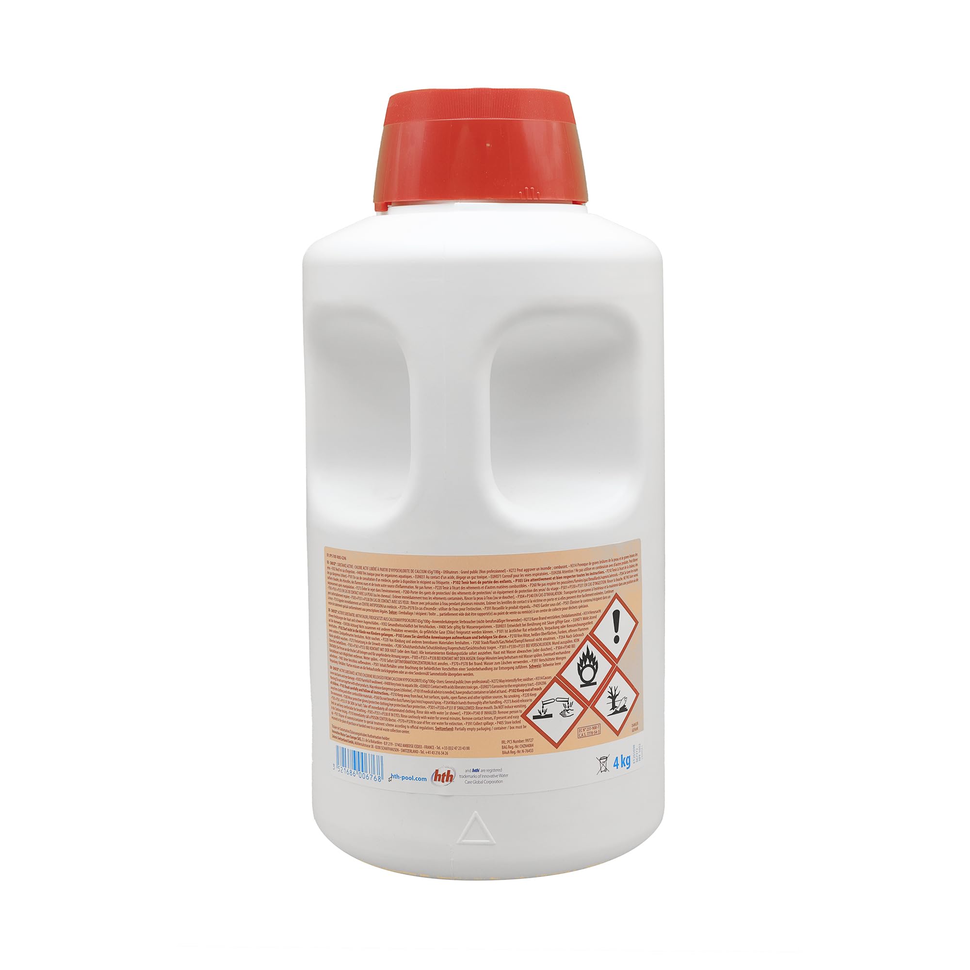HTH Shock Poudre - 4kg | Chlore Choc Non Stabilisé - Désinfection Choc - Hypochlorite de Calcium à Dissolution Rapide + 10 Tests HPS OFFERTS 6 en 1