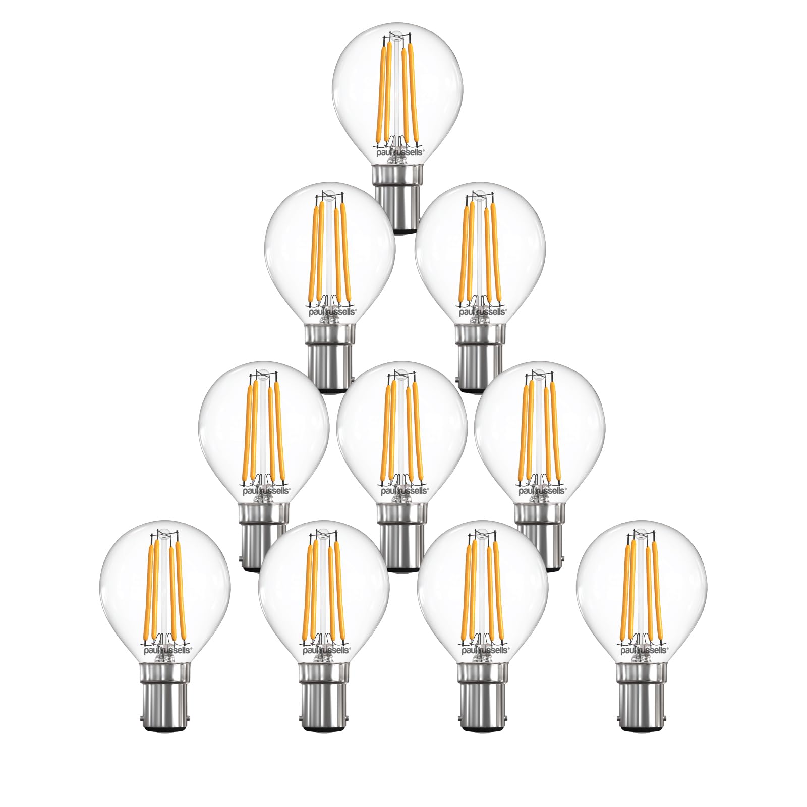 paul russells Dimmable Filament Golf Ball LED Bulbs, Small Bayonet Cap, B15, SBC, 4.5Watt 470LM G45 40w Equivalent, Mini Globe 2700K Warm White, Energy Saving, Decorative Chandelier Lamps, Pack of 10