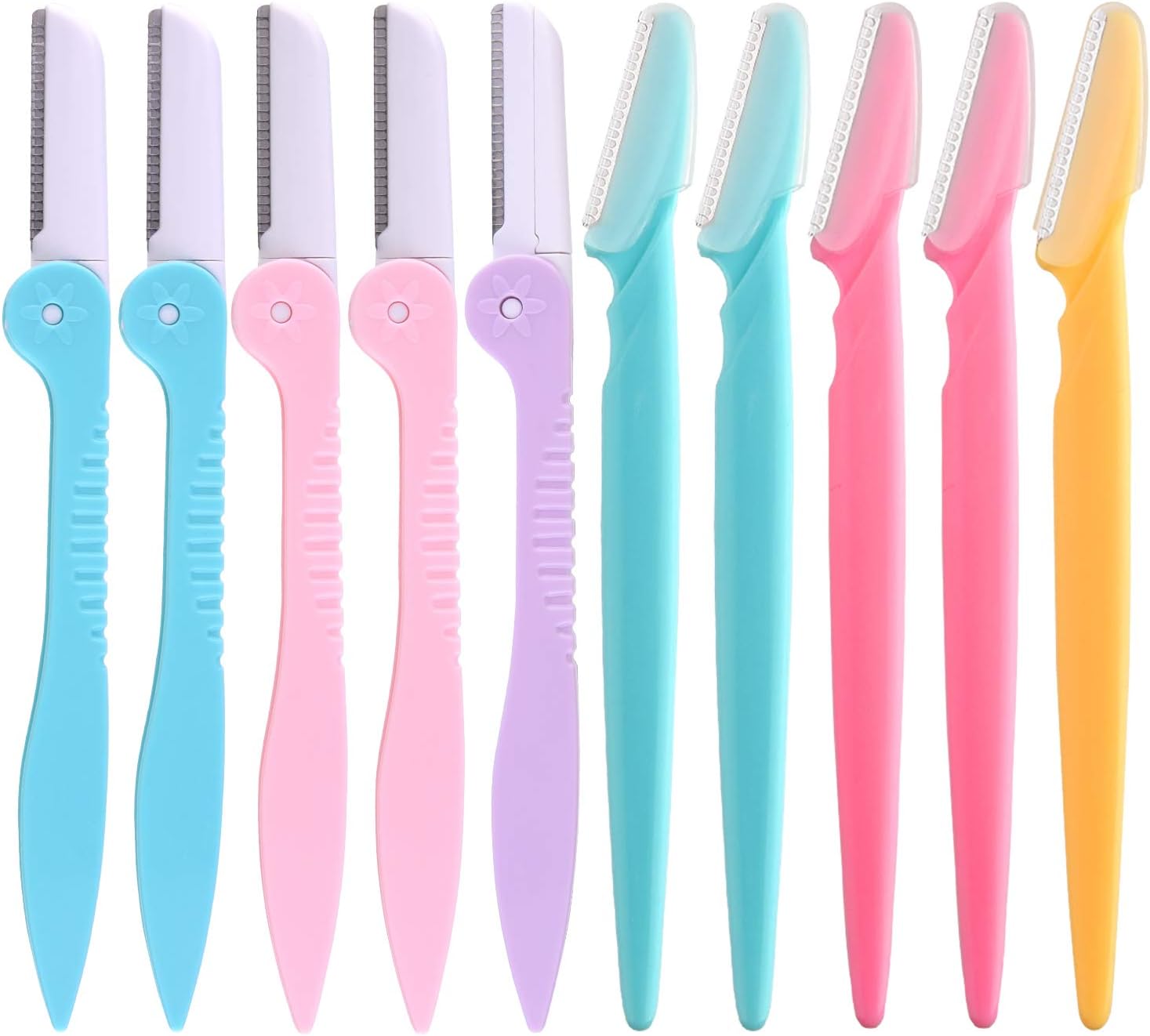 FEPITO Wenkbrauwtrimmer gezichtshaarverwijderaar – 10 stuks, 5 uitklapbare en 5 opvouwbare wenkbrauwscheermesjes voor dames en heren