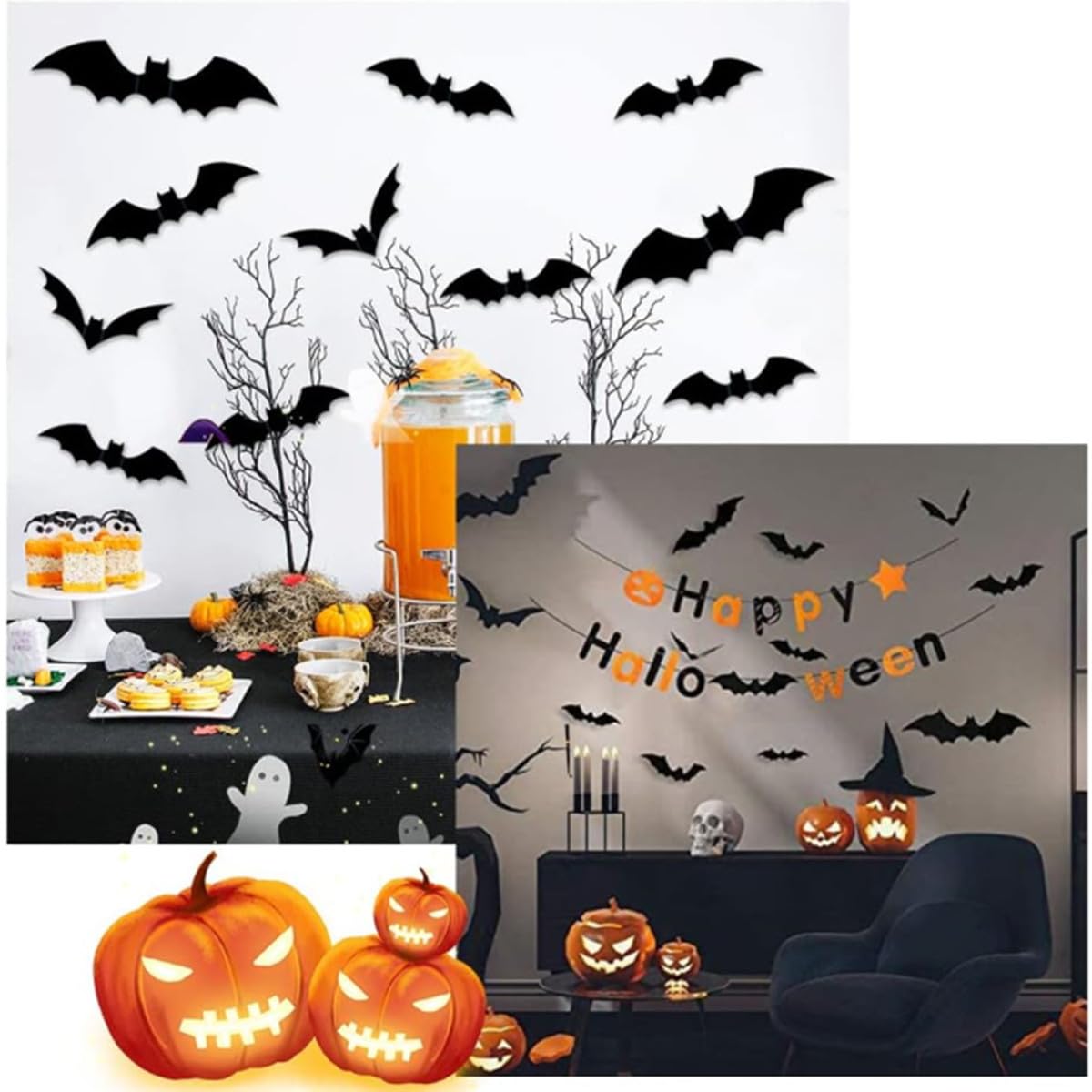 72 Pièces Chauve Souris Halloween Decoration 3D Chauve-Souris