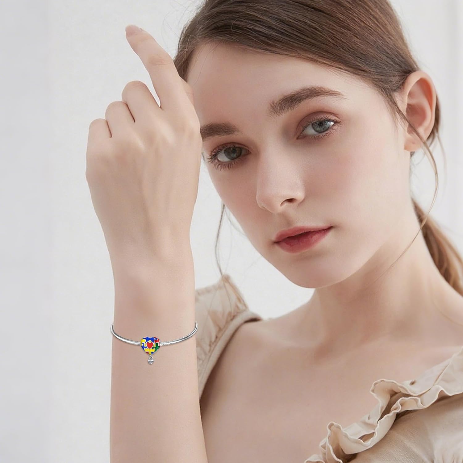 LONAGO Autism Awareness Charm Personalized Photo Picture Bead S925 Sterling Silver Customized Image Fit Snake Bracelet Jewelry for Autistic - Image 4