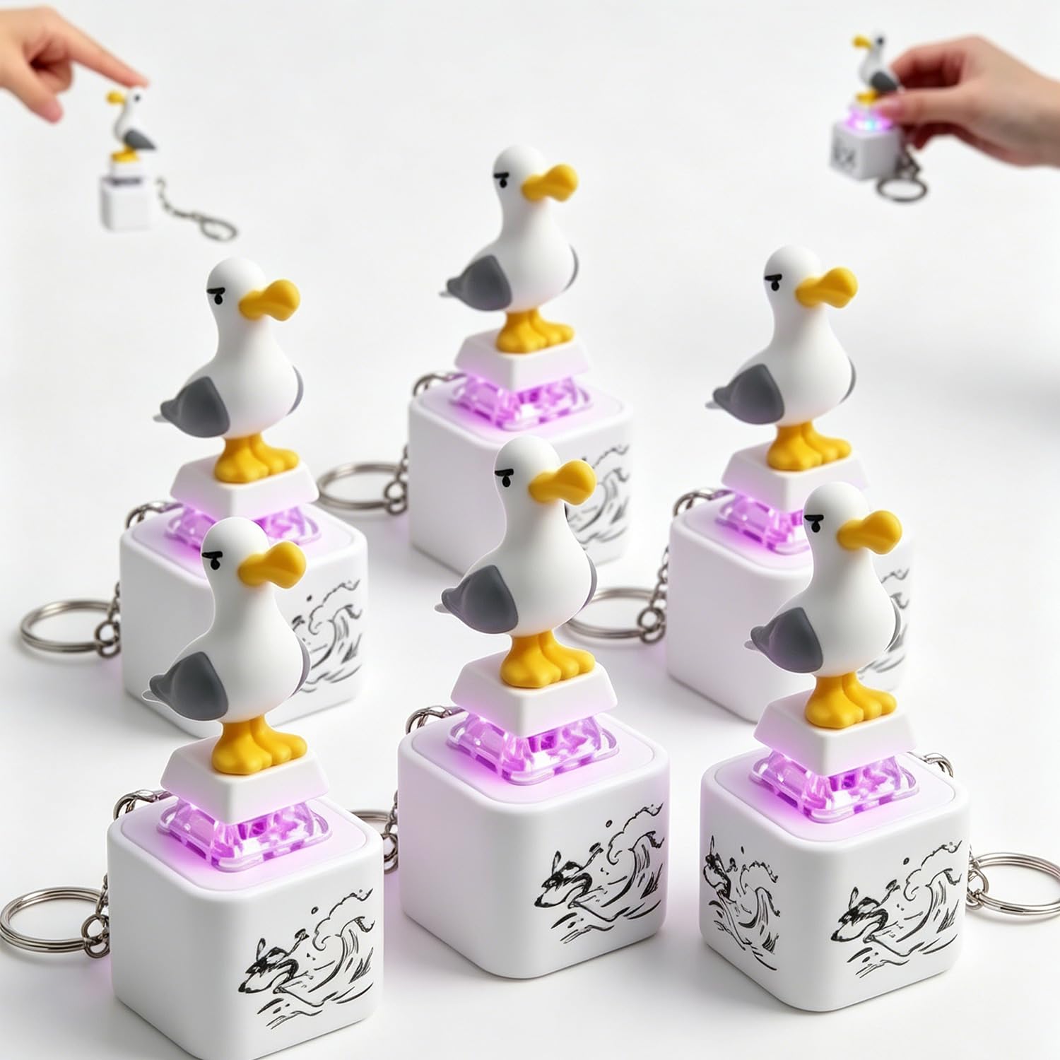 Seagull Mine Sound Button Keychain, Rechargeable Mine Seagull Keyring Fidget Clicker with Real Sound and LED Light, Funny Interactive Desk Stress Relief Fidget Toy Gifts for Adults (5PCS)