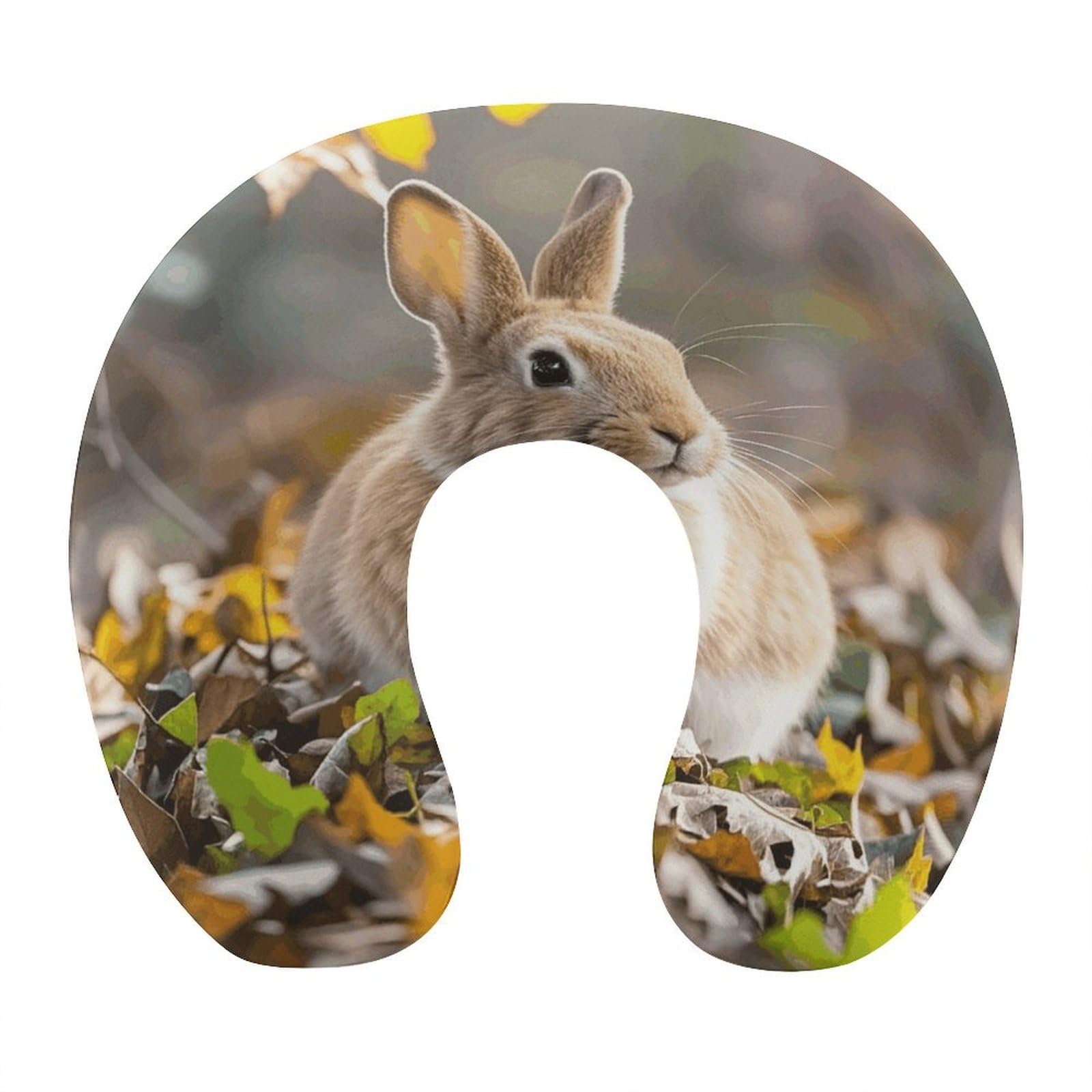 LZQPOEAS Rabbit in Leaves Neck Pillow U Shaped Travel Pillow Comfortable Memory Foam Pillow Portable Neck Support Lightweight Headrest for Airplane Car Home Office Sleeping Traveling