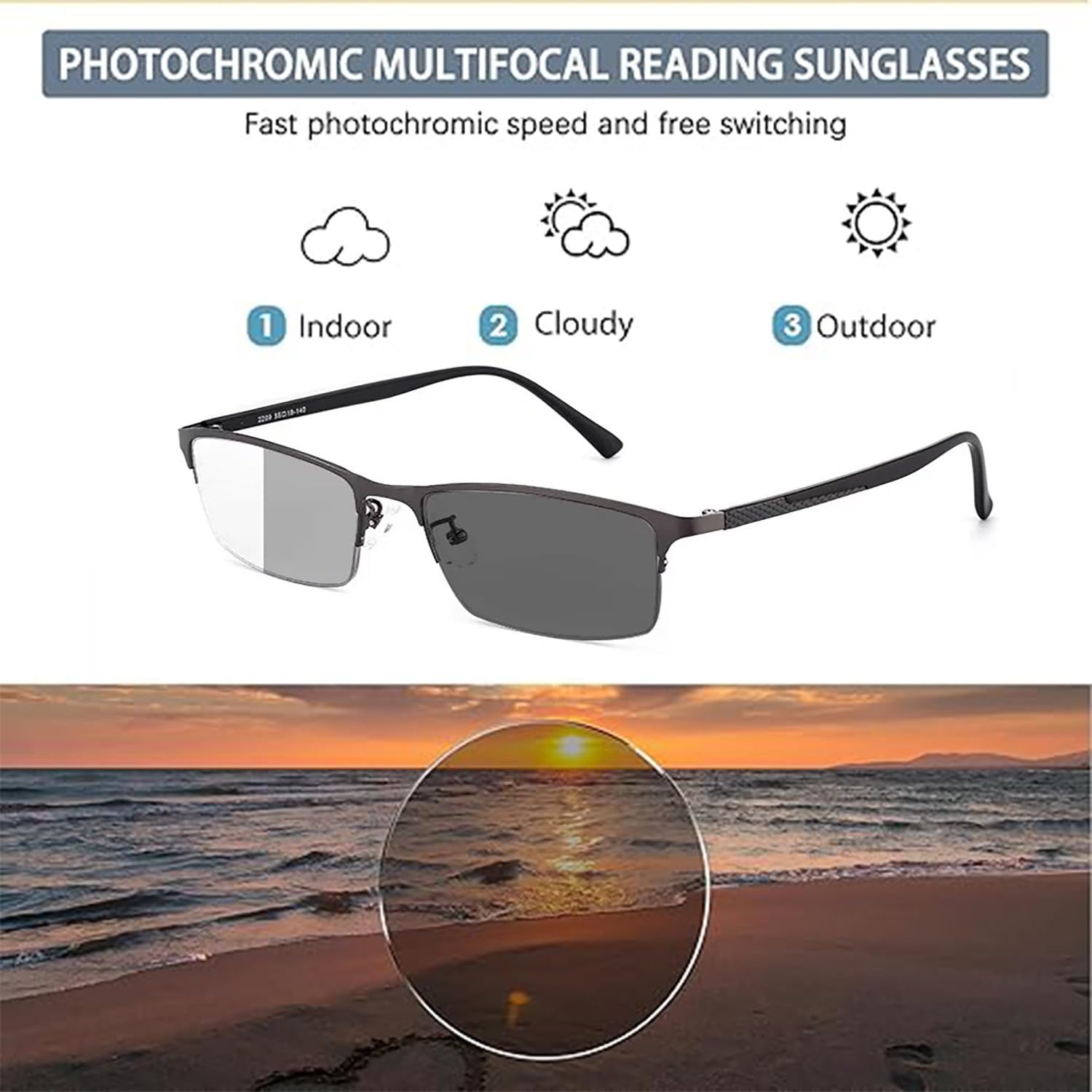 Intelligente zoom Brille, photochrome Lesebrille für Altersweitsichtigkeit, klassisch Rechteckige Sonnenbrille für Herren