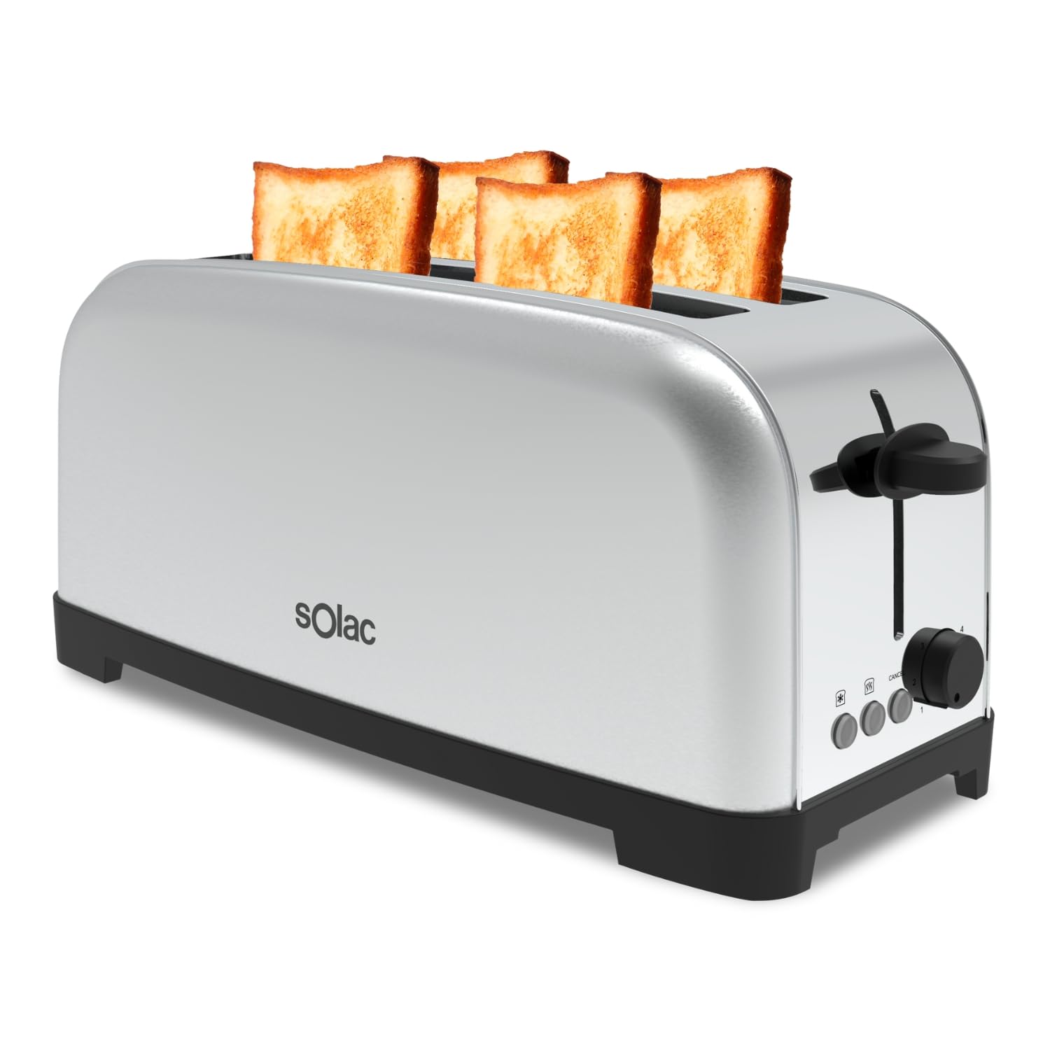 Solac Edelstahl - Toaster +1400 W | 6 Bräunungsstufen | 2 Extralange Schlitze Mit Variabler Breite | Stopp, Aufwärmen, Auftauen | Krümelschublade |