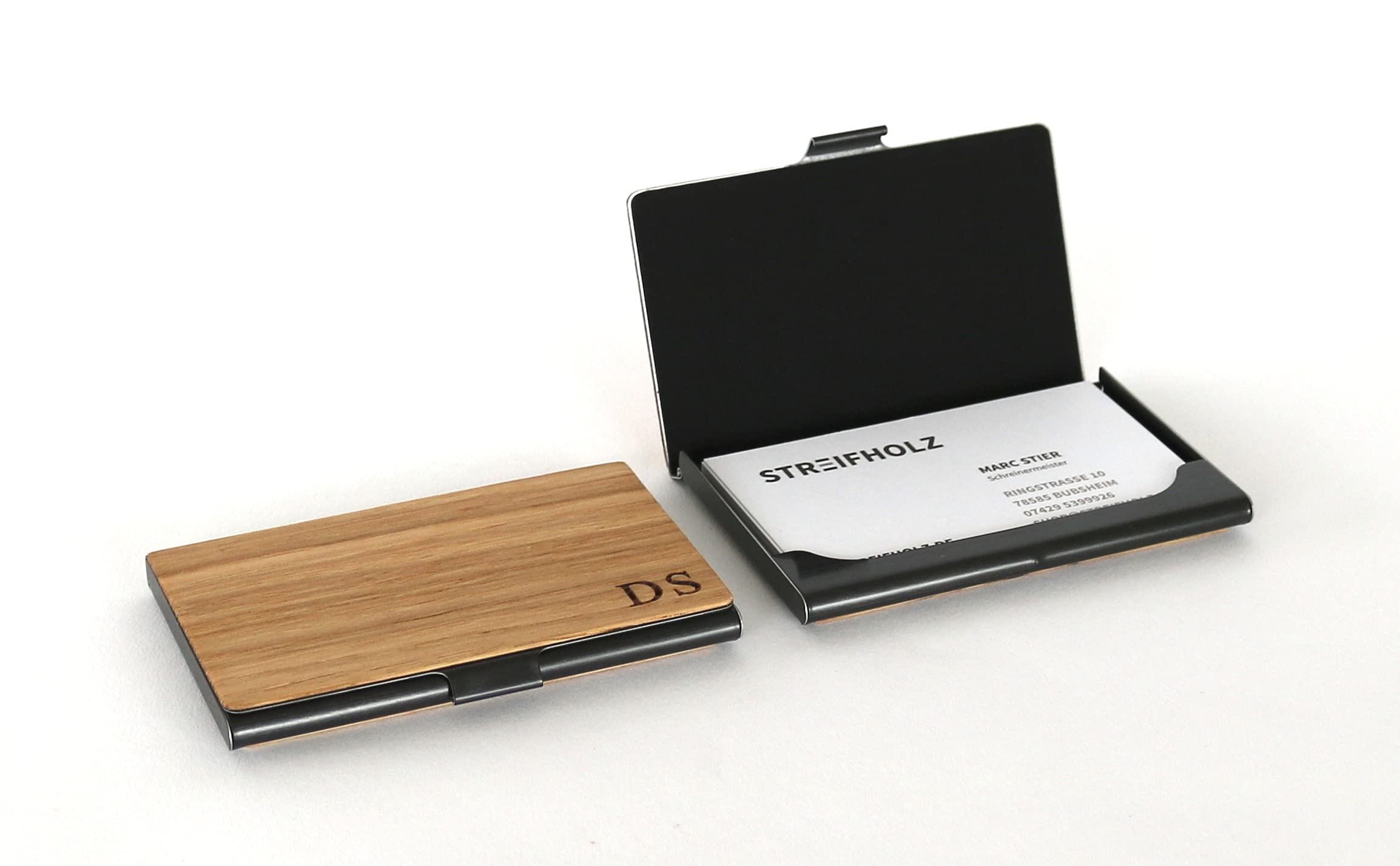 STREIFHOLZ - Visitenkartenetui aus Holz, personalisiert mit Gravur, Kartenetui für 15 Visitenkarten, Visitenkartenhalter als Geschenk für Männer & Frauen