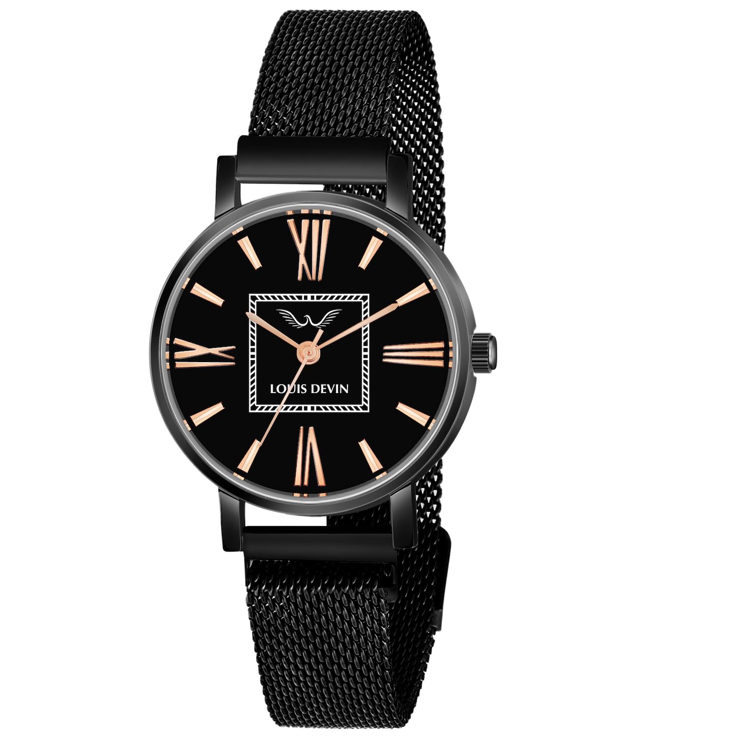 LOUIS DEVIN Black Plated Mesh Chain Analog Wrist Watch for Women (Black Dial) | LD-BK182-BLK (B0DDTWM8BS) Amazon Price History, Amazon Price Tracker
