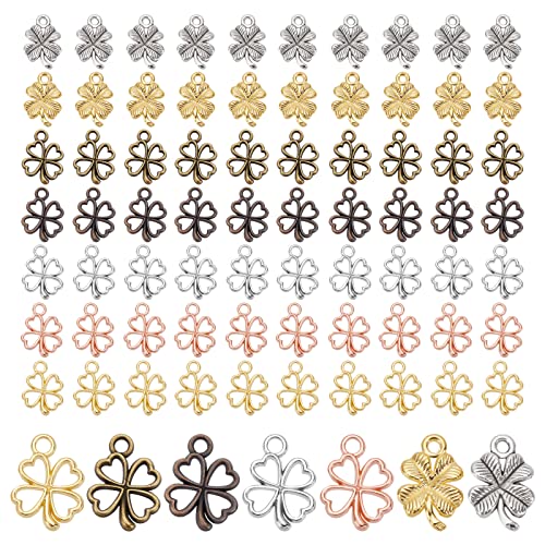 Ph Pandahall 140Pcs Clover Charms, 7 Styles Four Leaf Pendants Lucky Clover Charms Metal Alloy Shamrock Charms Heart Leaf Pendants For St. Patrick's Day Christmas Necklace Bracelet Jewelry Making #TOP9
