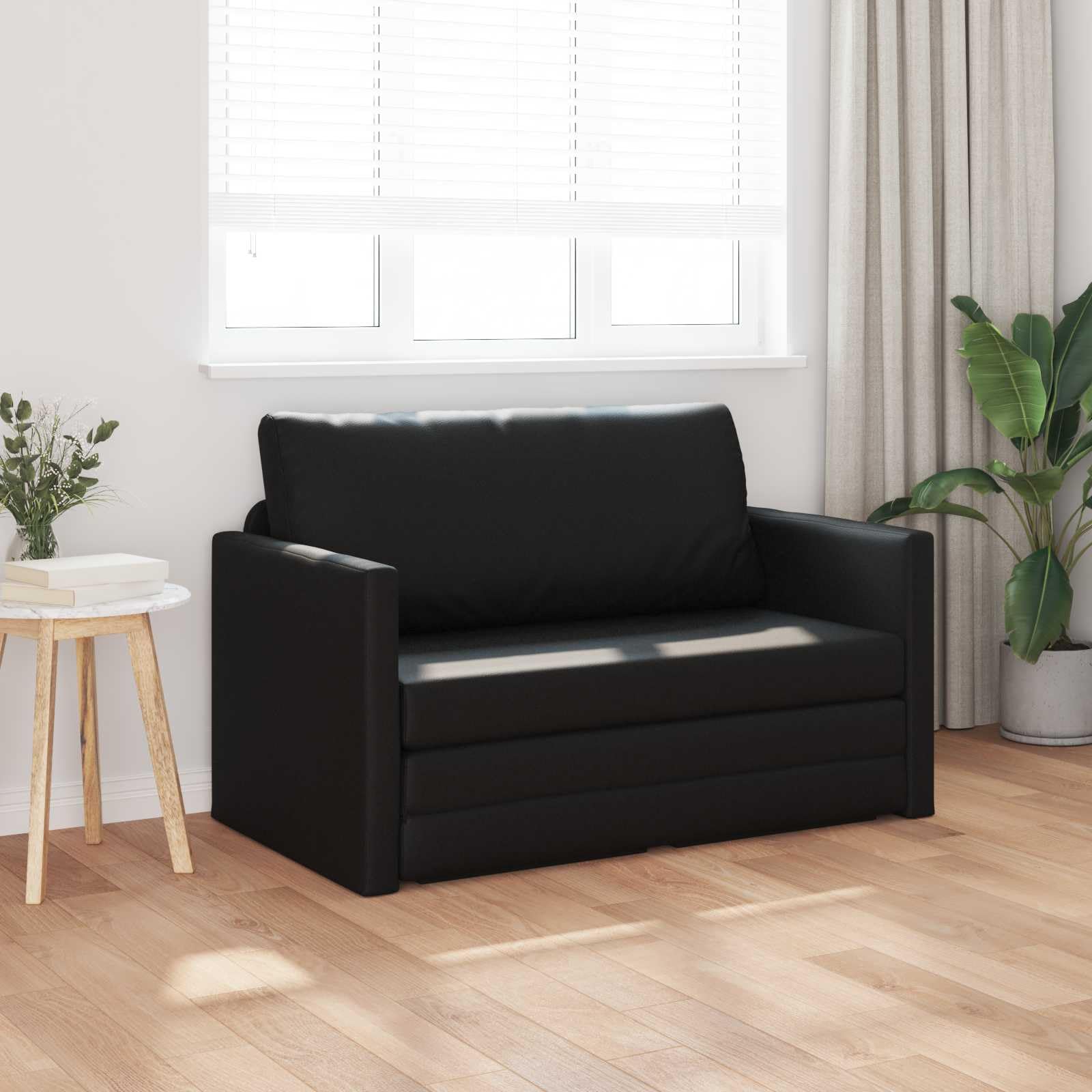 Quoril Canapé-lit noir 124 x 71 x 78 cm en cuir synthétique avec fonction couchage et espace de rangement pour salon, chambre d'amis, peu encombrant, confortable