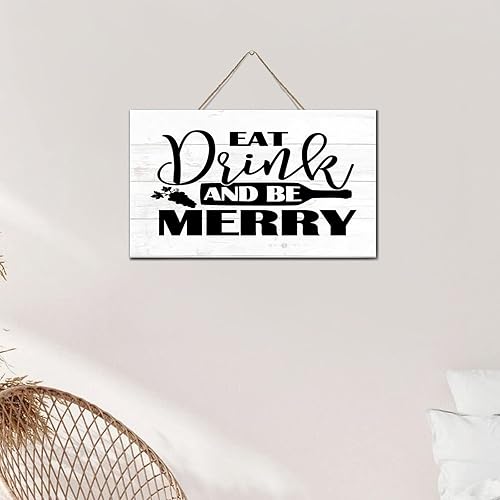 Miniatura 5 de Autravelco Letrero de madera con texto en inglés Eat Drink And Be Merry Home para colgar en la lavandería, decoración de pared, letrero de madera