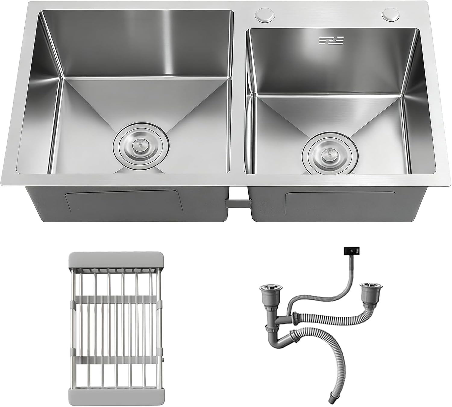 32" x 18" Drop-in/Topmount Double Bowl Kitchen Sink, Nano-Coated 304 Stainless Steel Kitchen Sink with Drain and Overflow