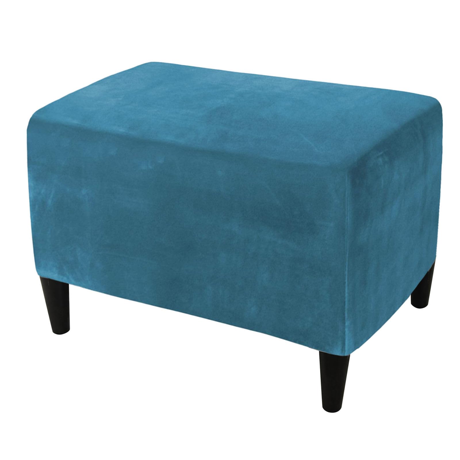 HOMECOVER Ottoman Cover Rectangular, Stretch Footstool Cover Velvet Ottoman Slipcover Removable Non Slip Foot Stool Cover With Elastic Bottom-blue-Large
