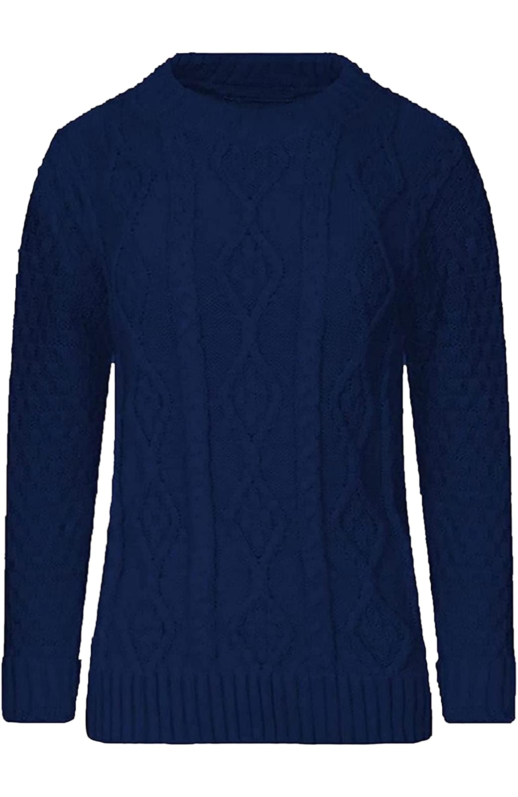 STAR FASHION Cable Knitted Crew Neck Jumper Long Sleeve Womens Aran Knit Jumpers Sweater Pullover Top Navy ML