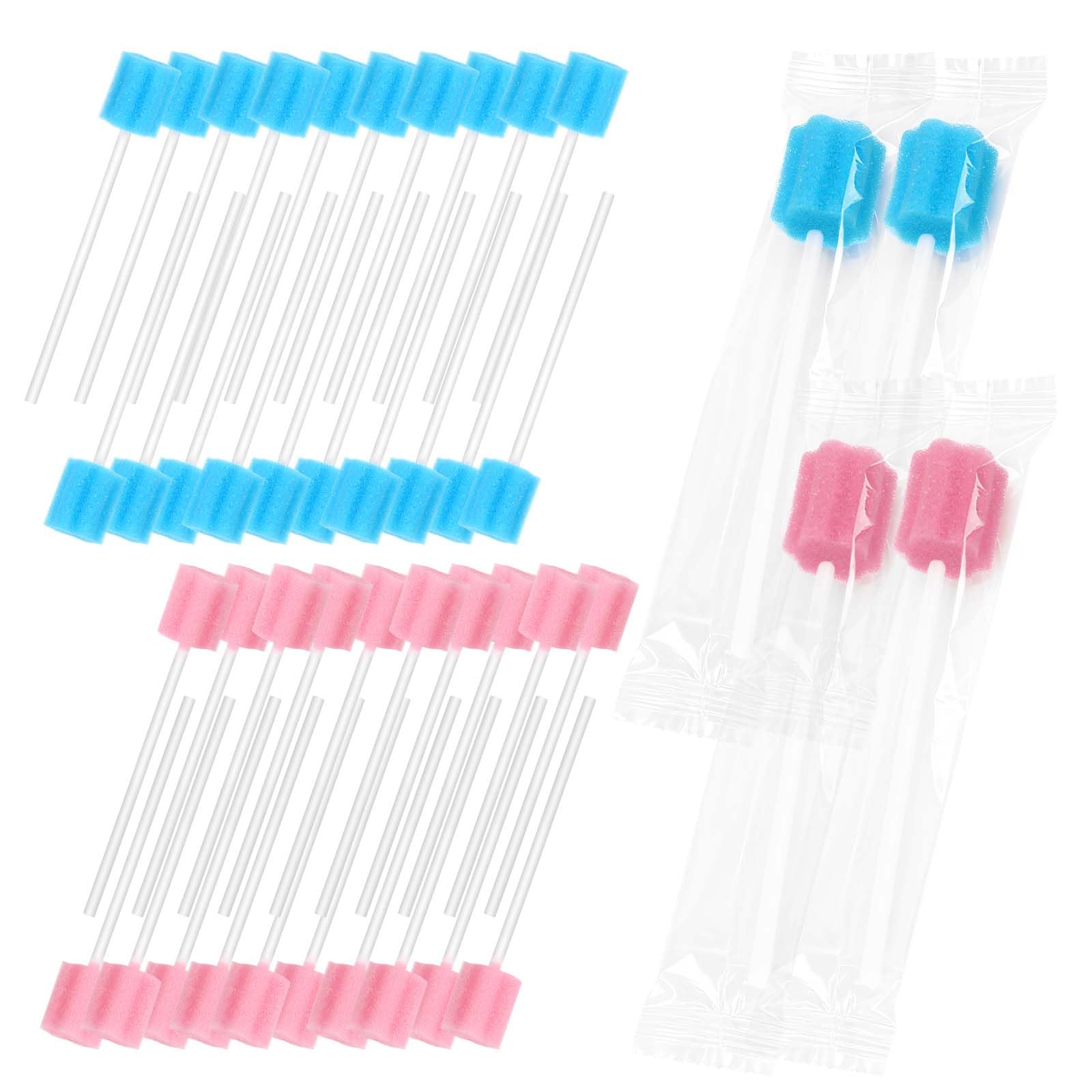 100 Stück Mundpflegestäbchen Schaumstoff, Mundstäbchen zur Pflege, Mundschwamm Steriler Dental Tupfer, Mundreinigungsstäbchen für Mundhygiene, für Kinder und Ältere Menschen (Blau + Rosa)