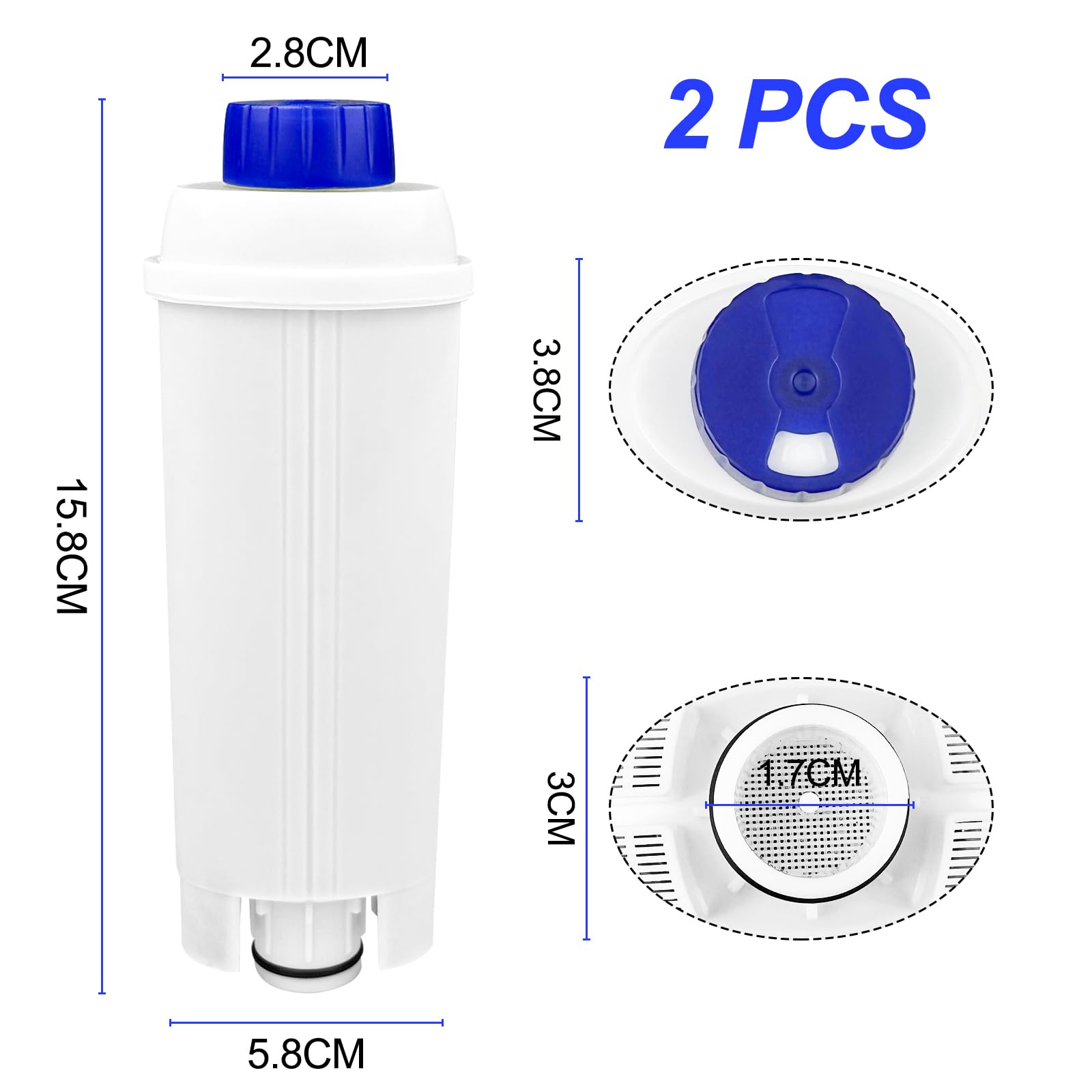WinGluge 2 Piezas Filtro Cafetera, Compatible con Máquinas de Café Delonghi DLSC002, ECAM, ETAM, EC680, EC800Series, Filtros de Agua, para Optimiza la Calidad del Café y Previene la Cal