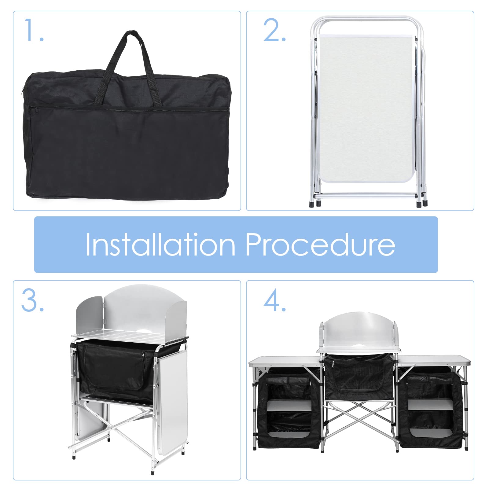 Cuisine de camping pliable, armoire de camping avec sac de transport, cuisine en aluminium, armoire de tente, boîte de cuisine