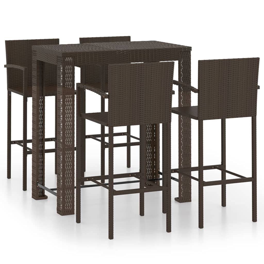 vidaXL Jeu de Bar de Jardin 5 pcs avec Accoudoirs Salon de Jardin Table et Tabourets de Bistrot Terrasse Patio Extérieur Résine Tressée Marron