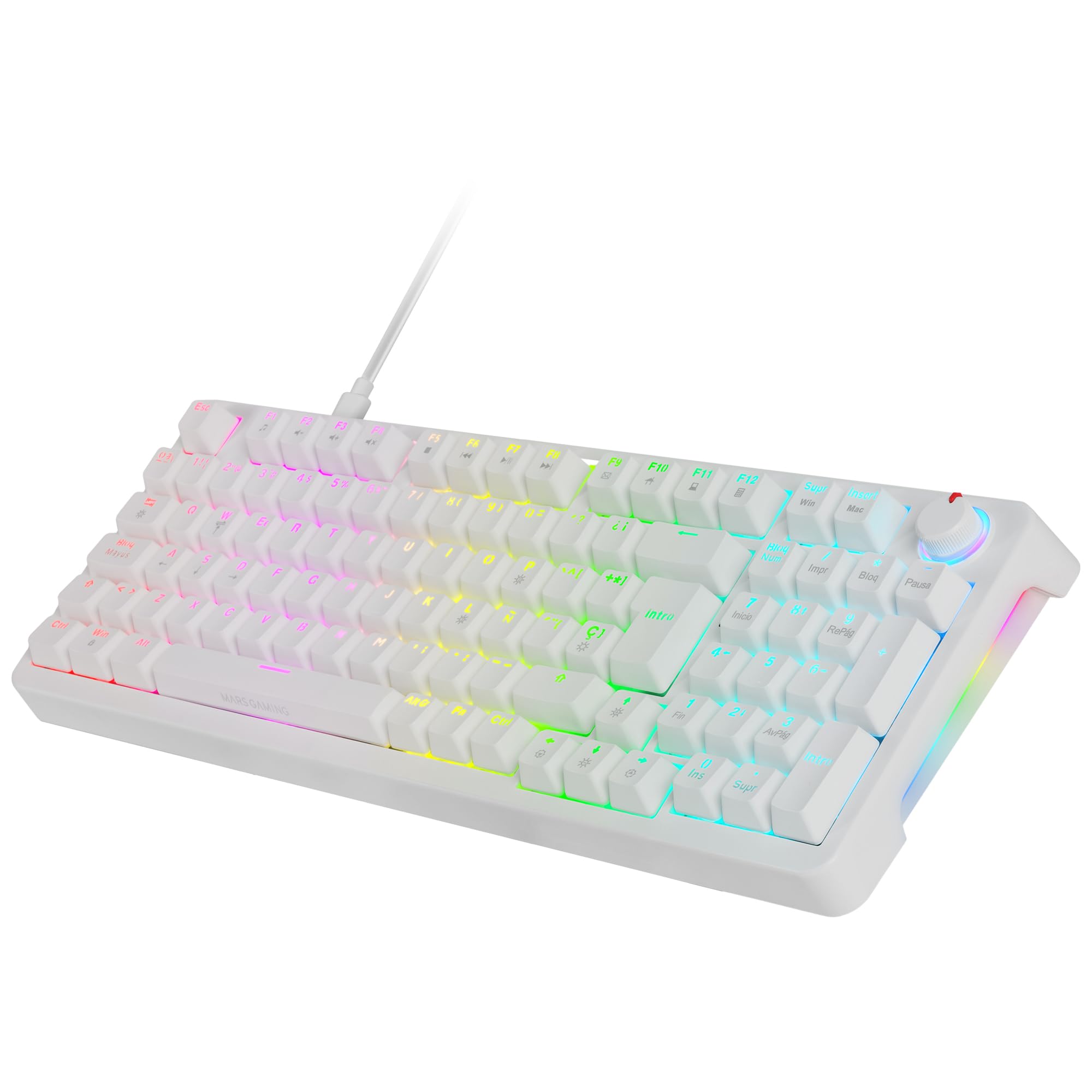 Mars Gaming MKPRO, Español, Teclado Mecánico Gaming Completo, RGB Chroma, Switches Hot-Swap Mecánicos, Antighosting, Rueda de Control, Software, Multiplataforma, Switch Silent, Blanco — view 6