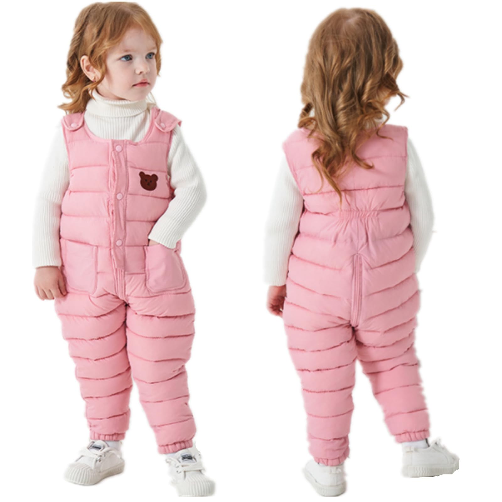 He&Yingmin Baby Toddlers Snow Bib Overalls Snowsuit Winter Warm Down Pants Thicken Windproof Resistant Ski Pants (Standard, 3-4 Years, Pink)