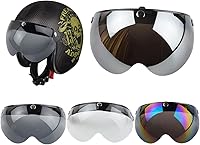 Vista 3 de VCOROS Casco universal para motocicleta, estilo piloto retro, estándar, con 3 botones a presión, visera abatible y abierta, protector de media cara