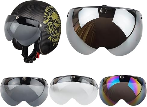VCOROS Universal Motorcycle Retro Pilot-Style Standard 3 Snap-Button Visor Flip Up Down Open Face Helmet Half Face Shield(Black)