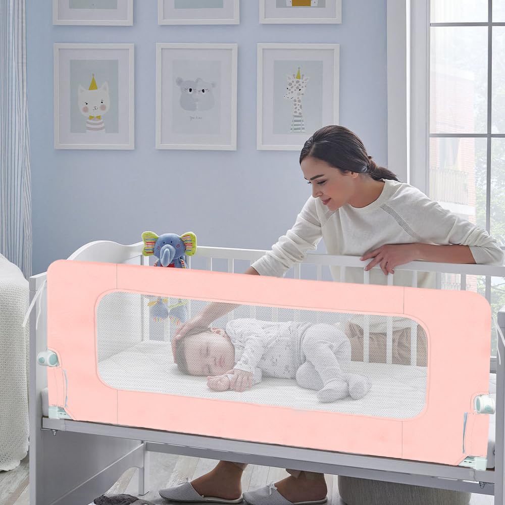 OHMG Barrière lit bebe150cm Barrière de lit pour Enfants Pliable,Barrieres de securite Enfant Lits Portable, Barrières de Lits pour Enfants&Tout-Petits Protection Antichute