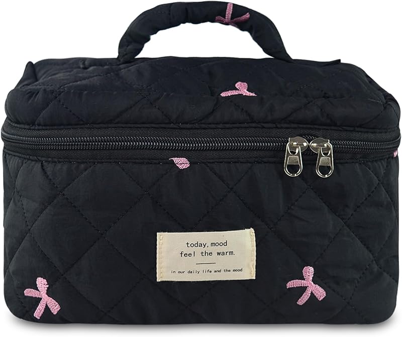 Necessaire GISMTR acolchoada com laço, fechamento por zíper, Bow D-black