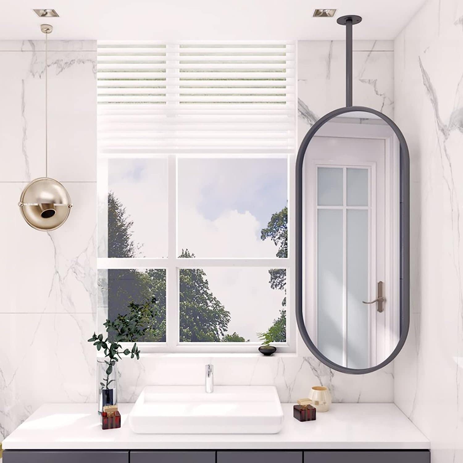Miroir cadre en métal haut de gamme suspendu noir 40x70 cm élégance moderne