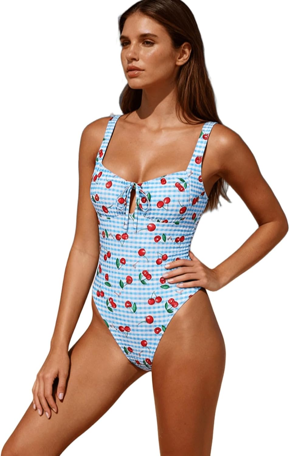 Vintage Lace Jacquard Tied Back One-Piece Swimsuit