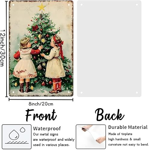 Miniatura 2 de WEBEEDY Cartel de hojalata vintage con texto en inglés "Christmas Sister", diseño retro de metal de Navidad, póster de hojalata gruesa para