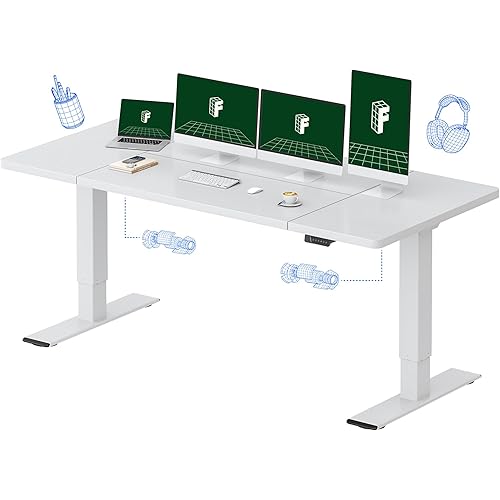 FLEXISPOT 79x32 Inch Large Dual Motor Electric Standing Desk, White - Computer Desk with Memory Controller, Home Office Desk with Splice Board