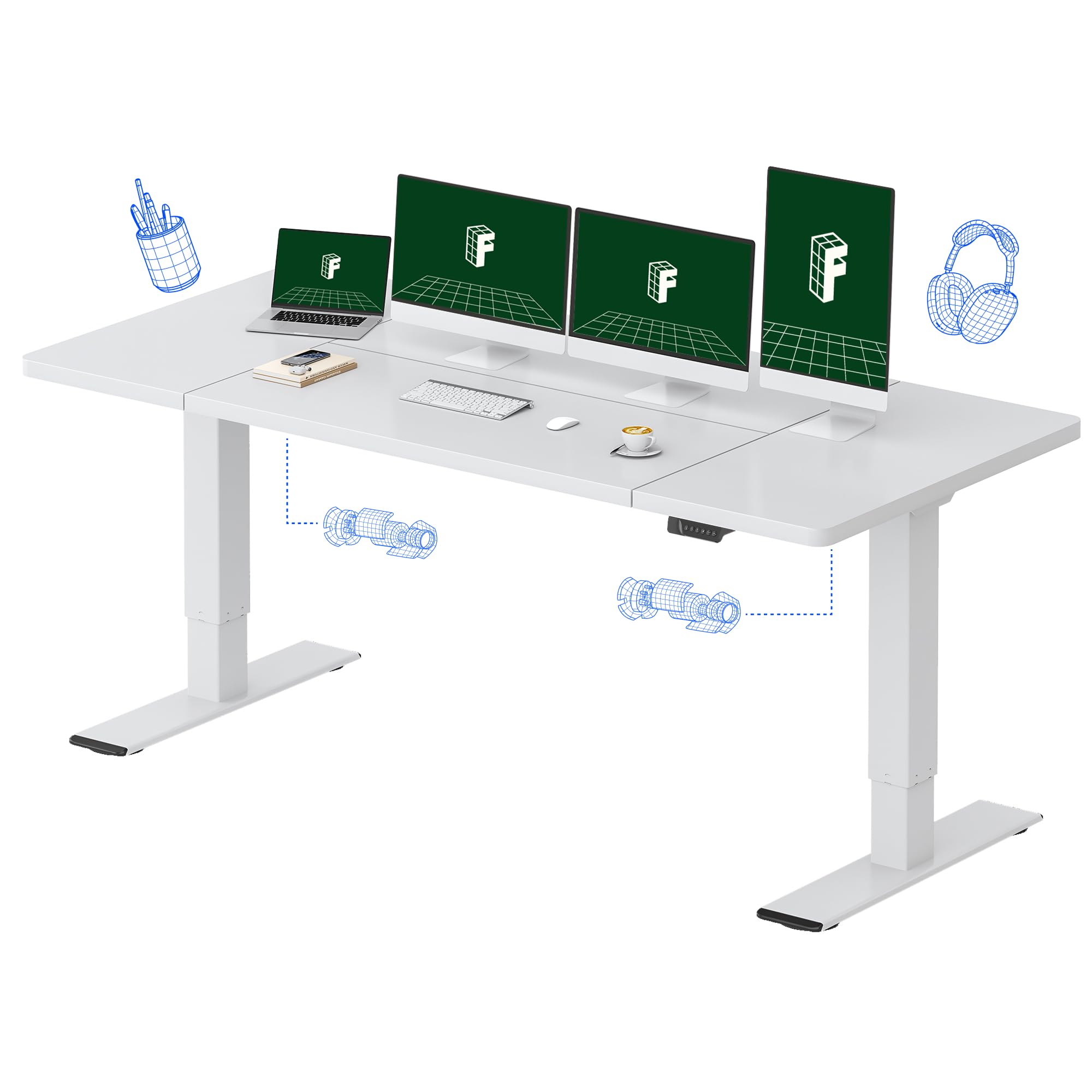 FLEXISPOT 79x32 Inch Large Dual Motor Electric Standing Desk, White - Computer Desk with Memory Controller, Home Office Desk with Splice Board