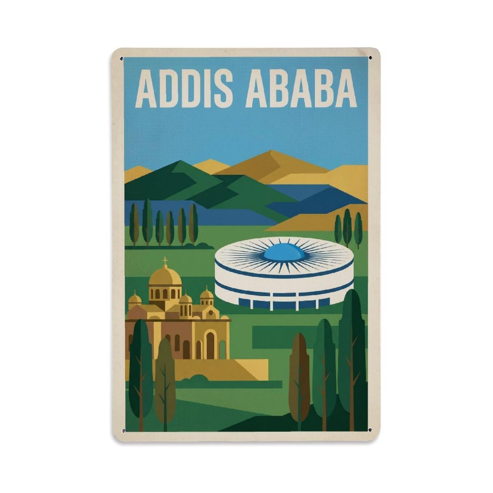 Metal Tin Sign Vintage Travel Ethiopia Addis Ababa