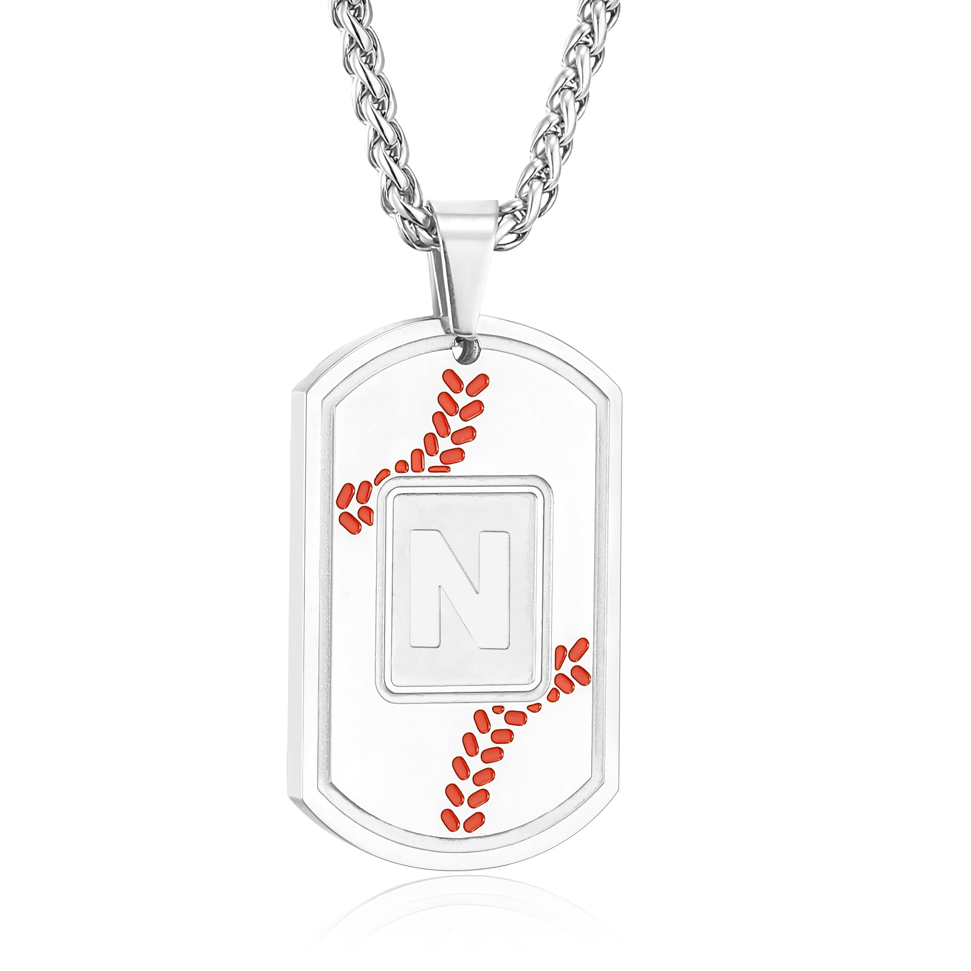 Valentines Day Gifts for Him - Baseball Initial Necklace for Men Dog Tag Stainless Steel Letter Pendant Sport Baseball Athletes Jewelry Christmas