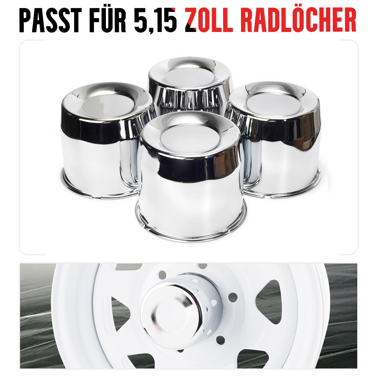 RhinoTuning 4 sztuki kołpaków kół 130 mm wys. 108 mm, osłona piasty kół ze stali węglowej, nadaje się do samochodów turystycznych, terenowych, przyczep LKM, chromowanych dekielków felg