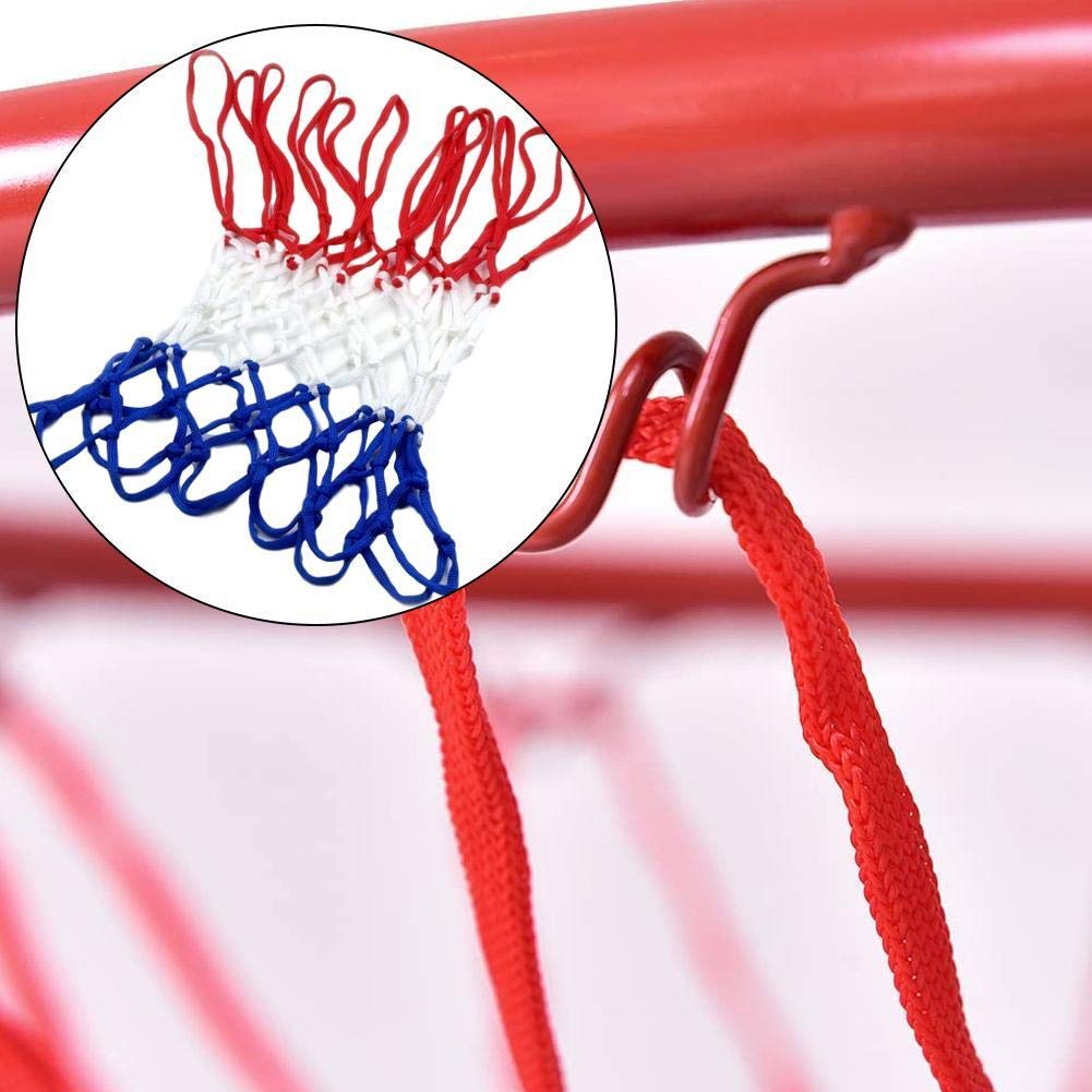 Rete di ricambio per canestro da basket resistente, in nylon intrecciato rosso/bianco/blu tricolore, resistente e durevole, adatta a cerchi standard interni o esterni, 12 passanti