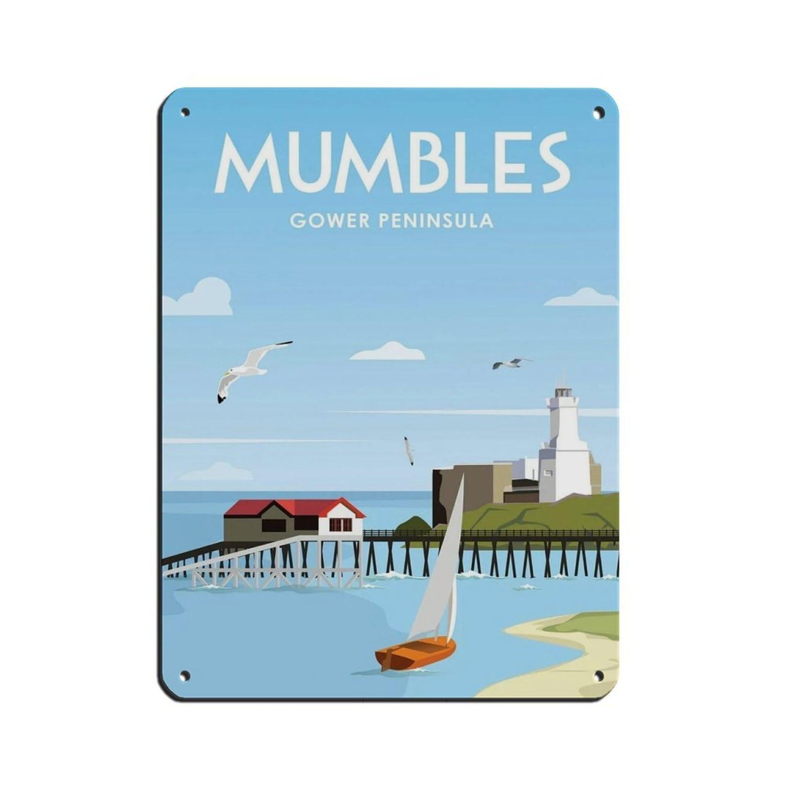 Mumbles Travel Poster, of Gower Peninsula Tin Sign Vintage Metal Pub Club Cafe Bar Home Wall Art Decoration Poster Retro 12x16inch(30x40cm)