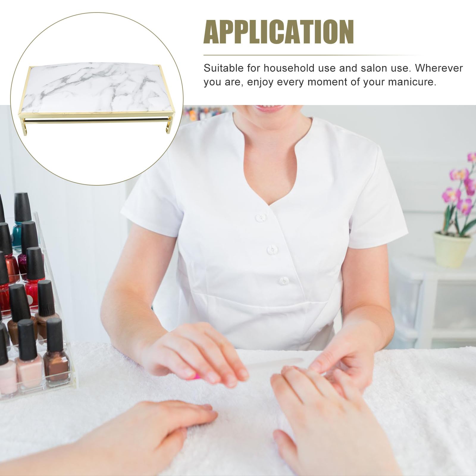 Cuscino Manicure per Polso, Poggiamano Bianco in Cuoio e Metallo | Portatile, per Manicure e Uso Domestico, Supporto Comodo per Mani e Polsi