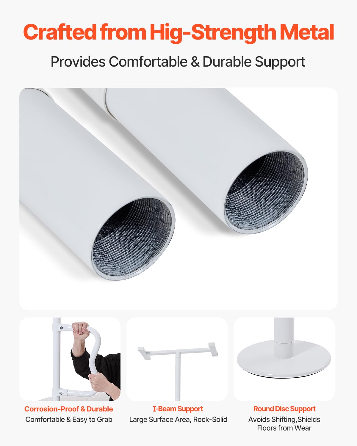 VEVOR Asta di Trasferimento dal Pavimento al Soffitto, Carico 136 kg Barra di Sostegno per Bagno Montata a Tensione con Maniglia Curva Antiscivolo, Asta di Sicurezza per Soffitti 2140 a 3050 mm Bianco