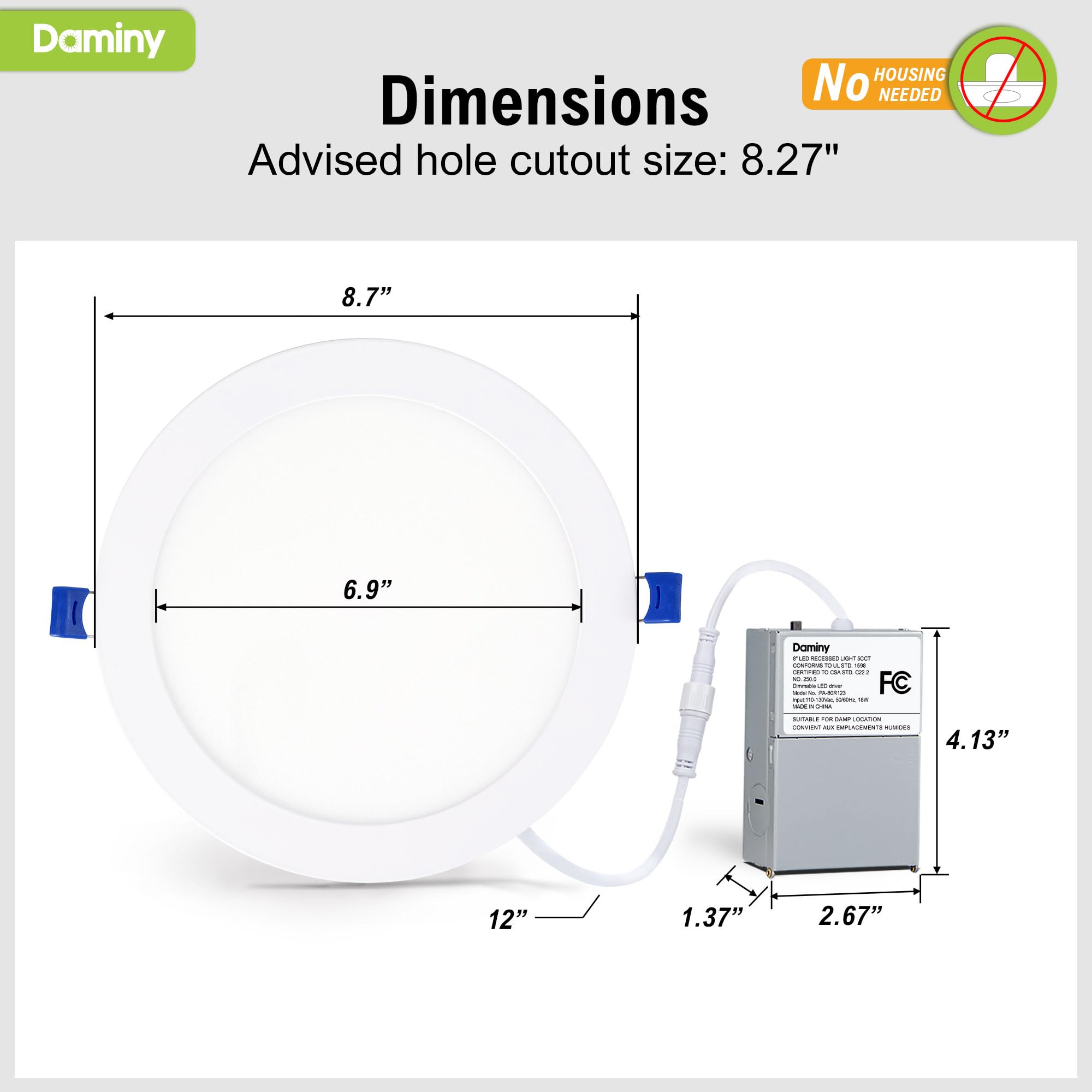 DAMINY 12 sztuk 20,5 cm oświetlenie LED do zabudowy z puszką przyłączeniową