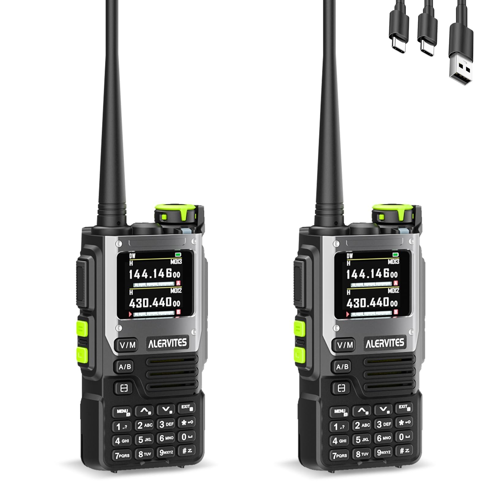 AT-K61 2 ricetrasmittenti radioamatoriali dual band, 5 W, USB-C | ampio display LCD, tastiera completa, copia frequenza, riduzione del rumore, VOX, batterie ricaricabili, nero