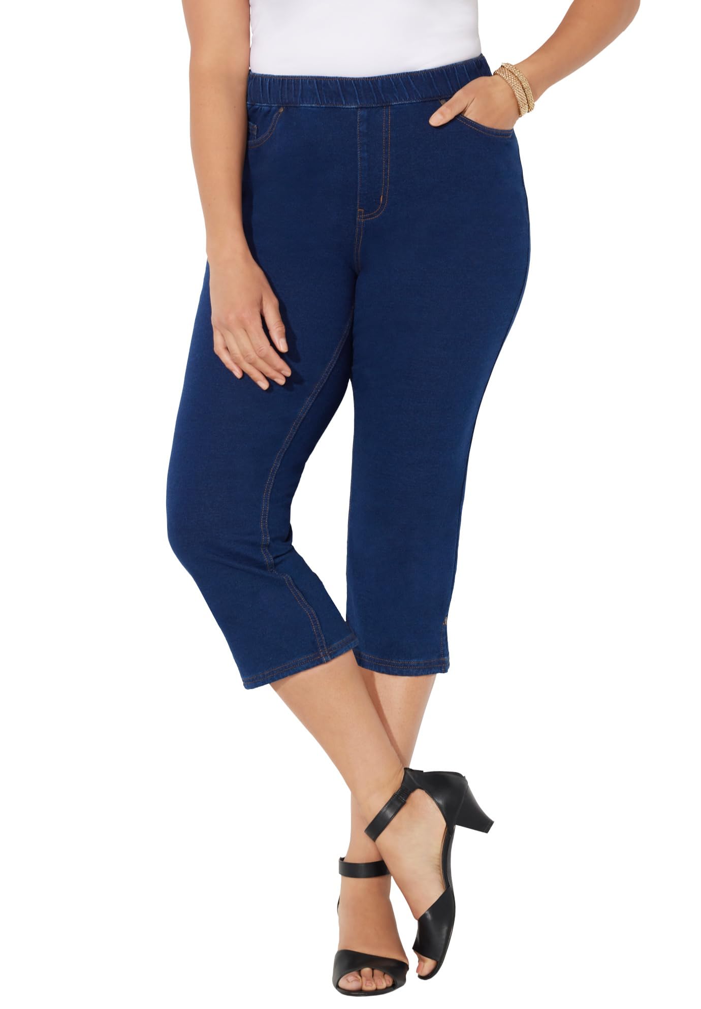 Catherines Women's Plus Size The Knit Jean Capri (with Pockets)