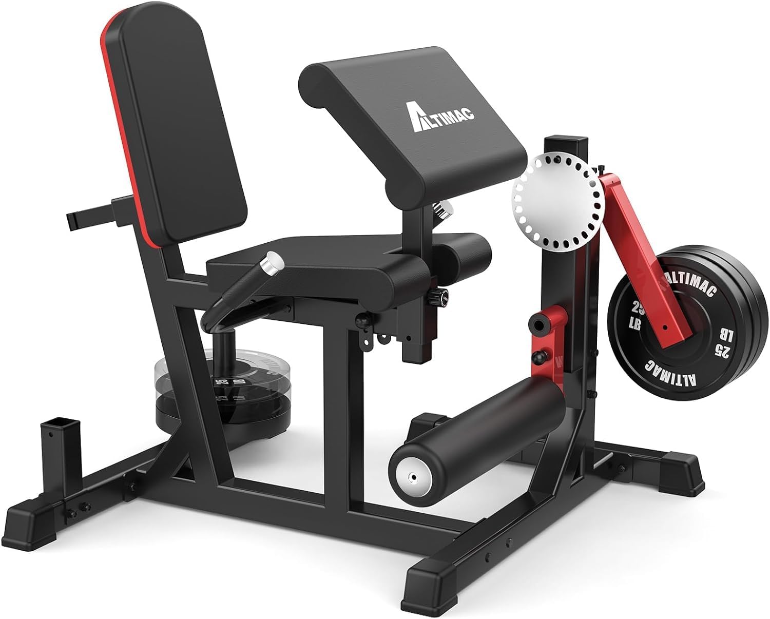 Leg Extension and Curl Machine with Preacher Bench, 3 in 1 Plate Loaded Workout Bench for Home Gym, Low Maintenance Strength Trainer with Leverage Arm Design